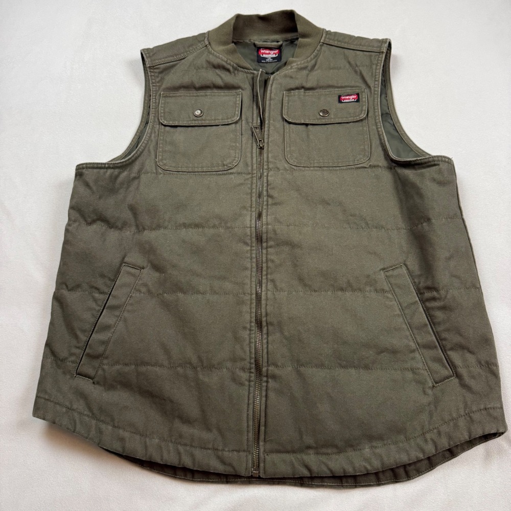 Wrangler Workwear Mens Olive Green Canvas Quilted Utility Vest Large WW65204-23